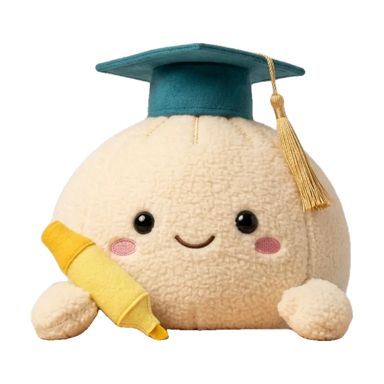 Pal the plush mascot peeking up over the bottom edge, graduation cap askew